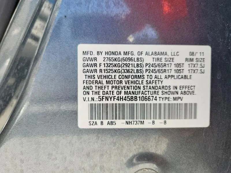 2011 HONDA PILOT EX  