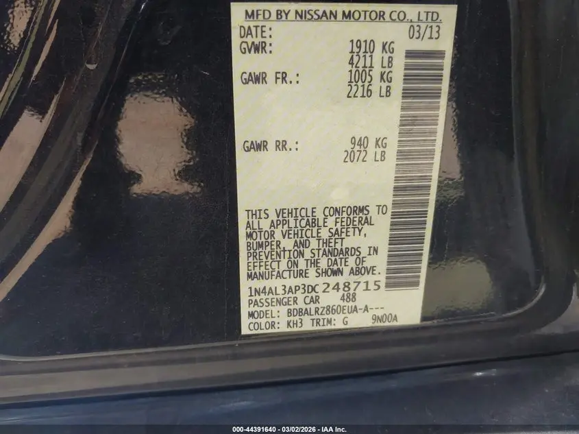 2013 NISSAN ALTIMA 2.5 S