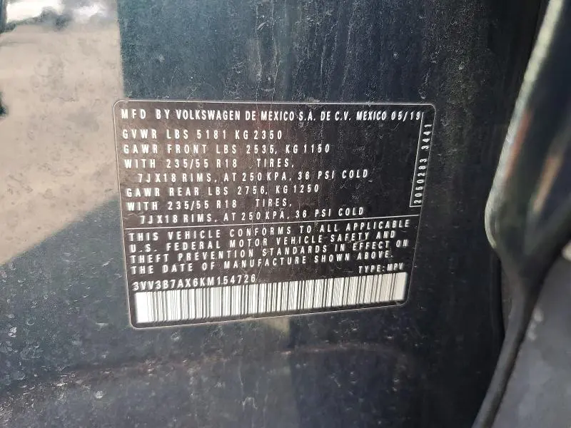 2019 VOLKSWAGEN TIGUAN SE  