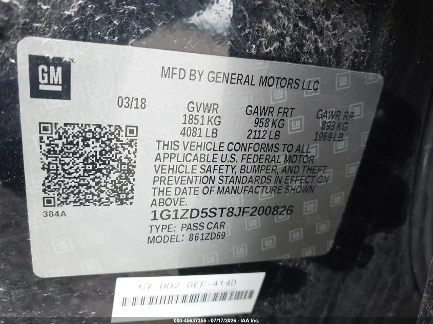 2018 CHEVROLET MALIBU LT