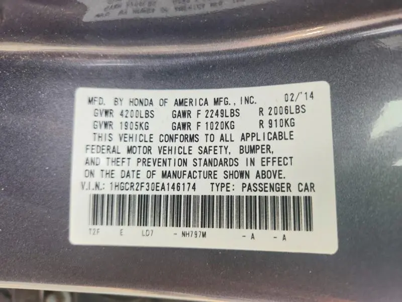 2014 HONDA ACCORD LX  