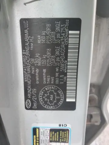 2010 HYUNDAI SANTA FE SE  