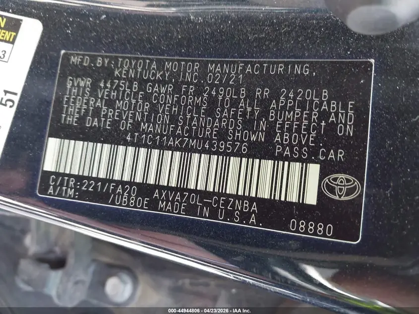 2021 TOYOTA CAMRY LE