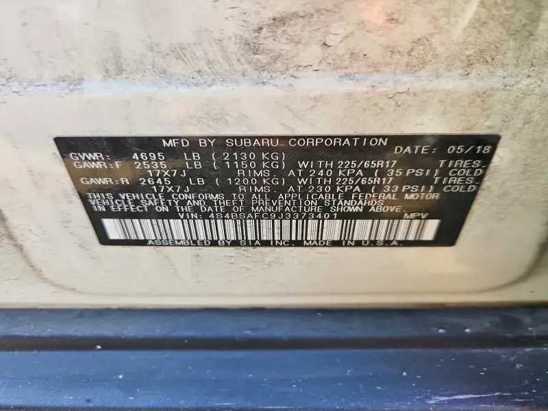 2018 SUBARU OUTBACK 2.5I PREMIUM  