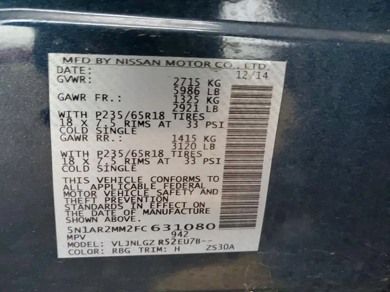 2015 NISSAN PATHFINDER SL  