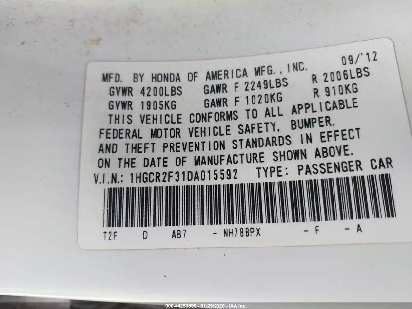 2013 HONDA ACCORD LX