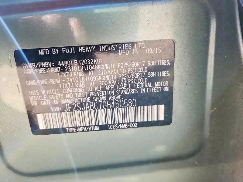 2016 SUBARU FORESTER 2.5I  