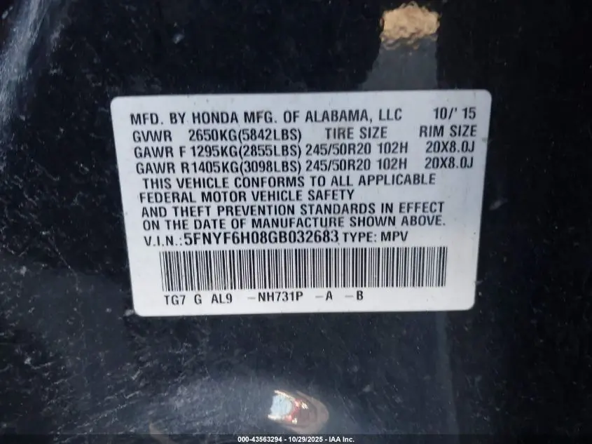 2016 HONDA PILOT ELITE