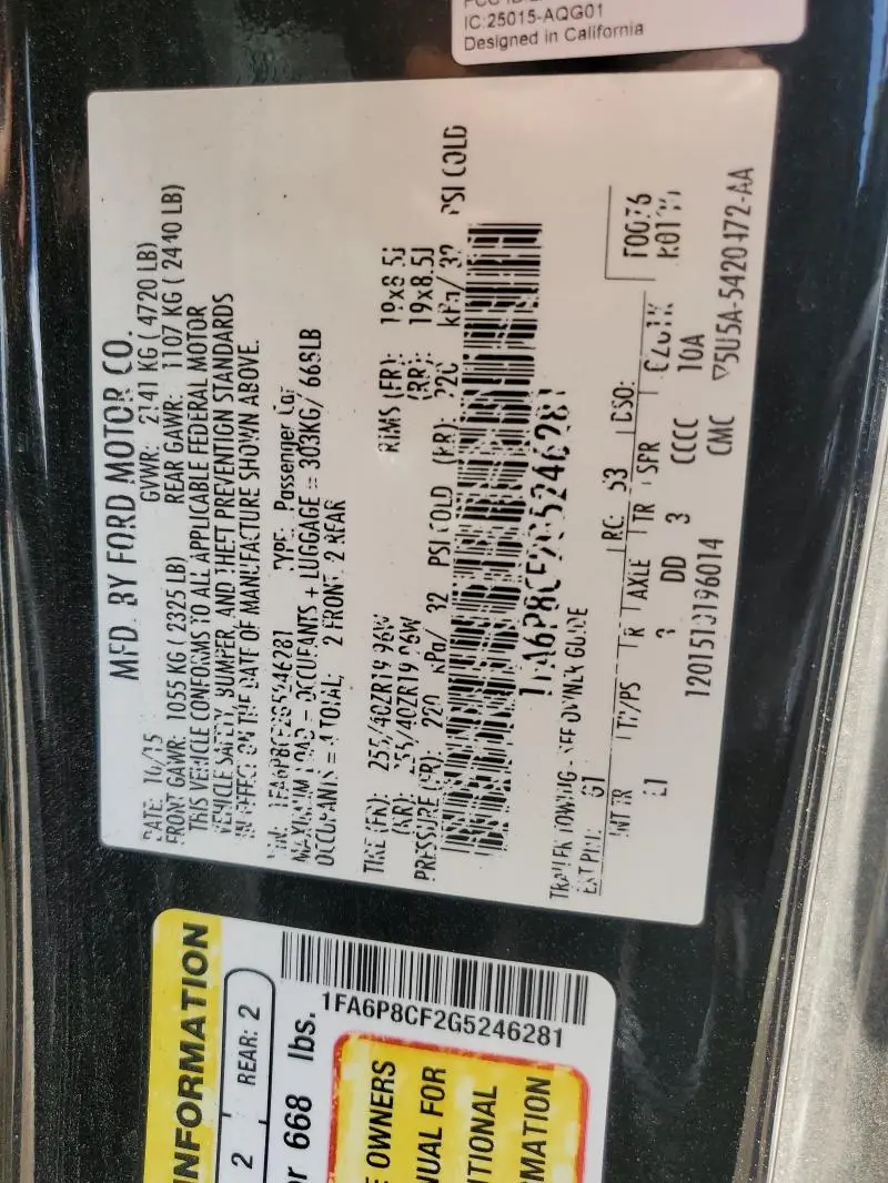 2016 FORD MUSTANG GT