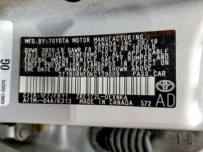 2019 TOYOTA COROLLA LE  