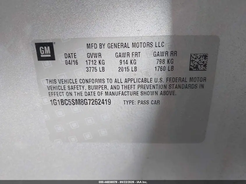 2016 CHEVROLET CRUZE LS AUTO