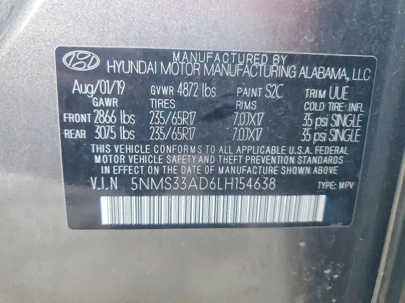 2020 HYUNDAI SANTA FE SEL  