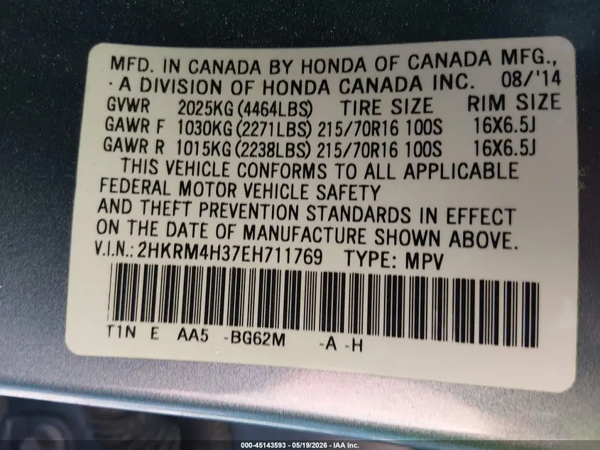 2014 HONDA CR-V LX