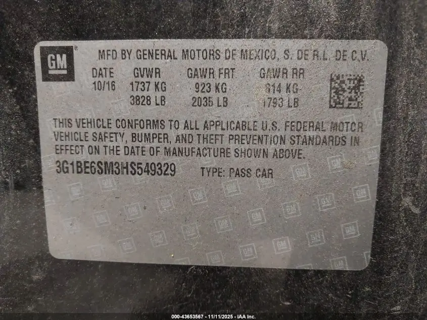 2017 CHEVROLET CRUZE LT AUTO