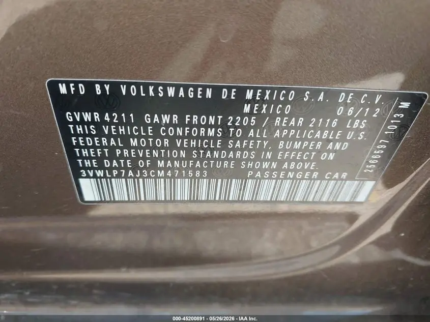 2012 VOLKSWAGEN JETTA 2.5L SEL PREMIUM