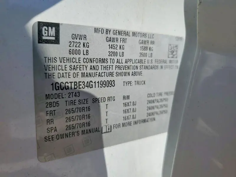 2016 CHEVROLET COLORADO   