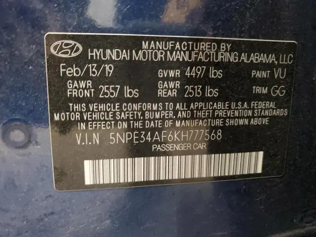 2019 HYUNDAI SONATA LIMITED  