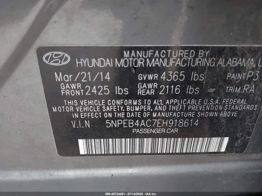 2014 HYUNDAI SONATA GLS