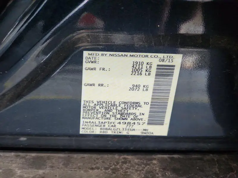 2015 NISSAN ALTIMA 2.5 S  