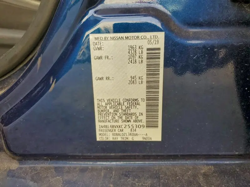 2019 NISSAN ALTIMA S  