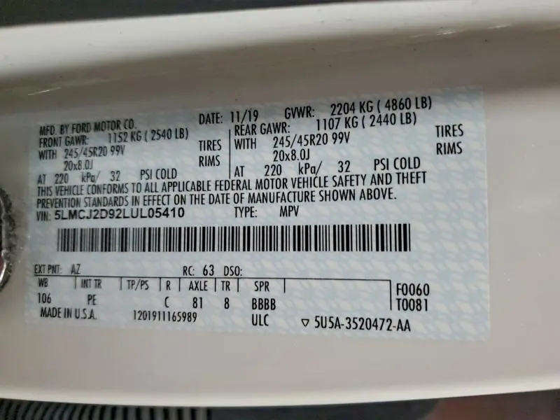 2020 LINCOLN CORSAIR RESERVE  