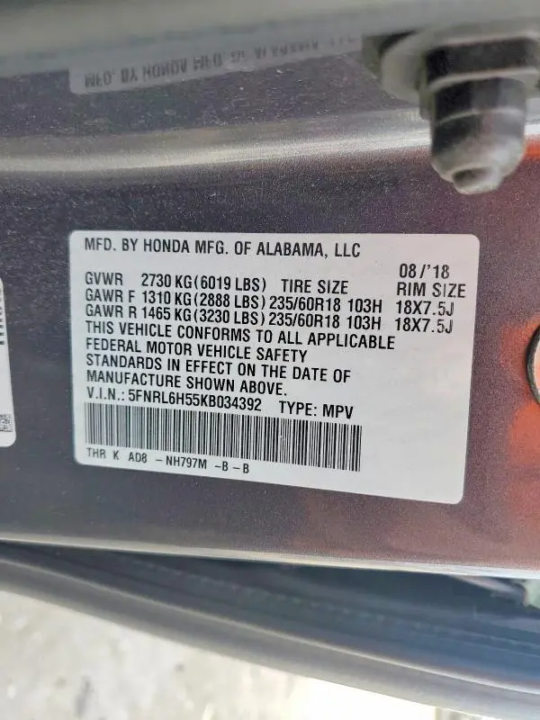 2019 HONDA ODYSSEY EX  