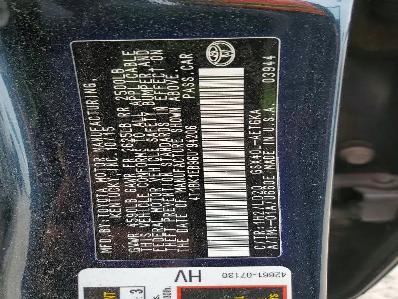 2016 TOYOTA AVALON XLE  