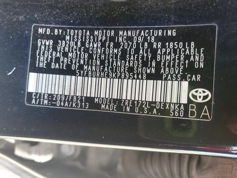 2019 TOYOTA COROLLA LE  