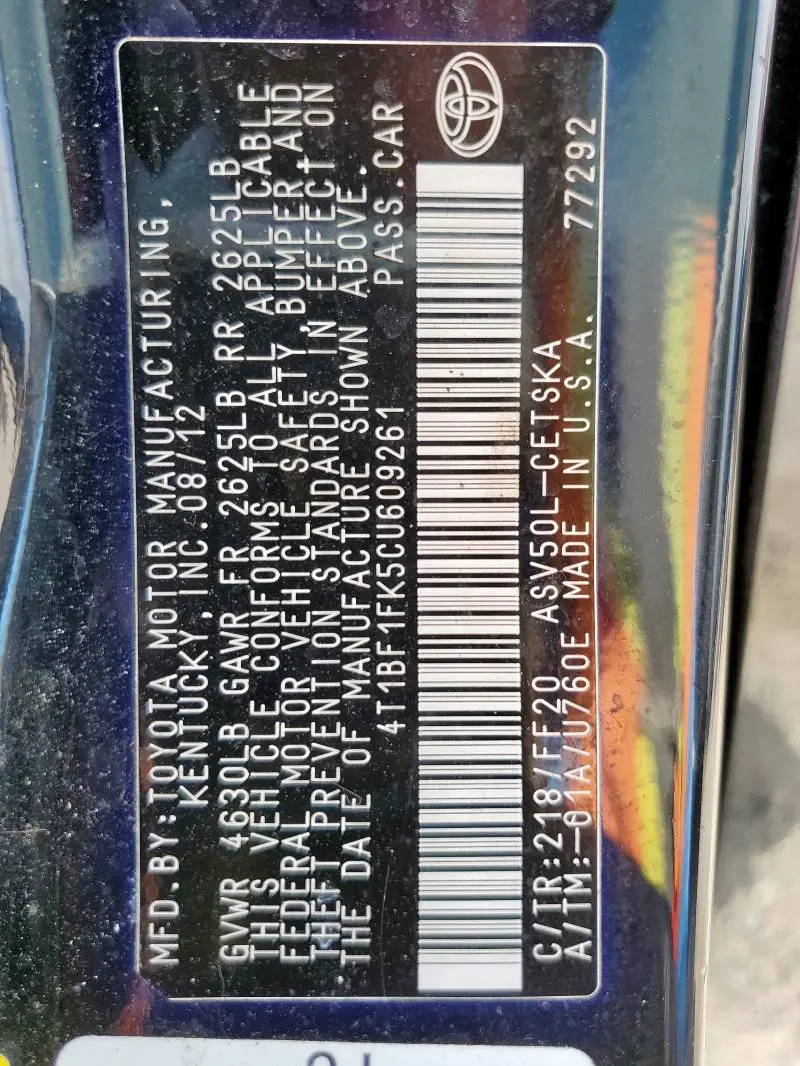 2012 TOYOTA CAMRY BASE  