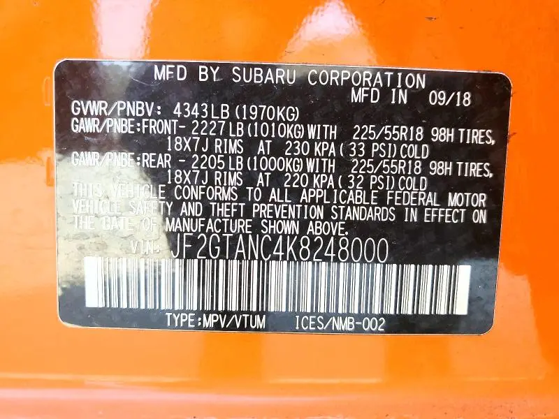 2019 SUBARU CROSSTREK LIMITED  