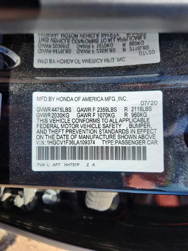 2020 HONDA ACCORD SPORT  