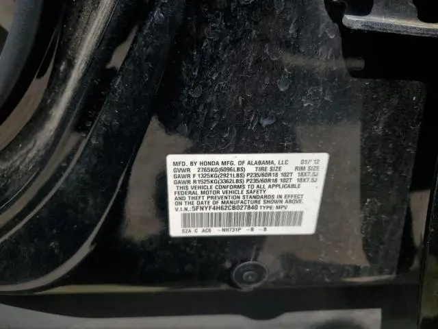 2012 HONDA PILOT EXL  