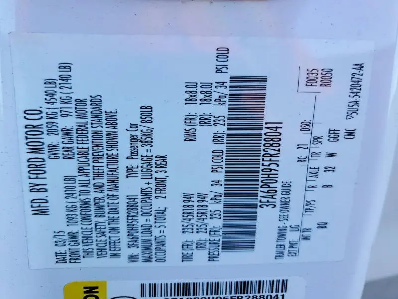 2015 FORD FUSION SE  