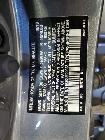 2019 HONDA CIVIC SPORT TOURING  