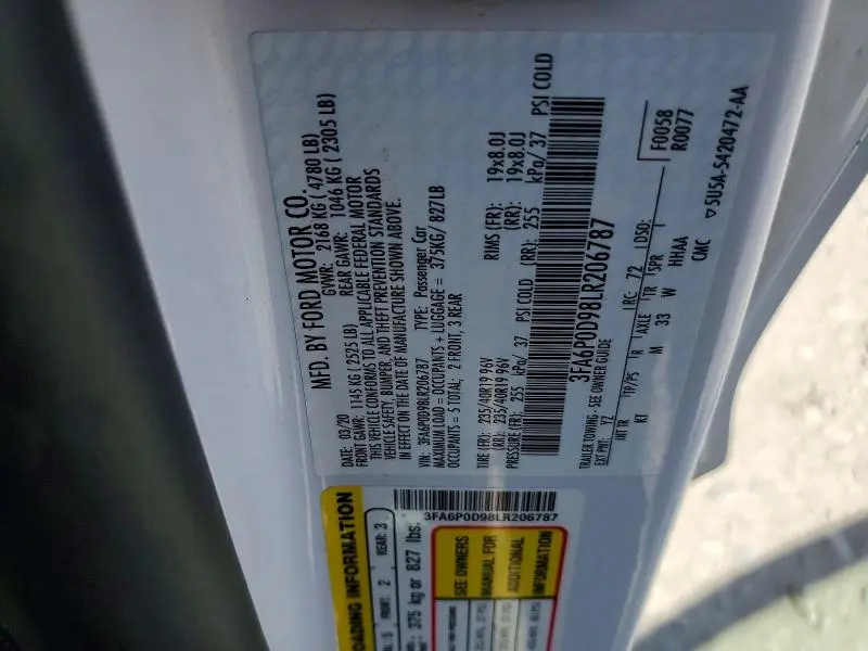 2020 FORD FUSION TITANIUM  