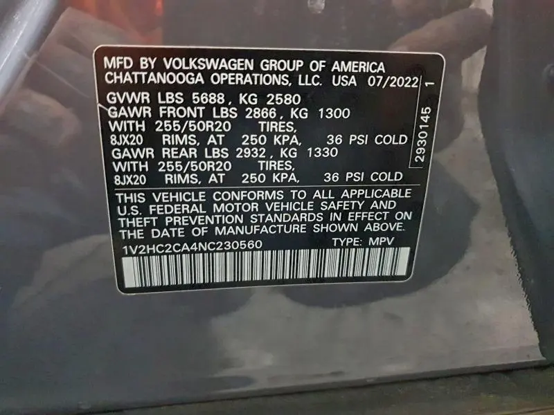 2022 VOLKSWAGEN ATLAS CROSS SPORT SE  