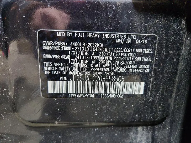 2016 SUBARU FORESTER 2.5I LIMITED  