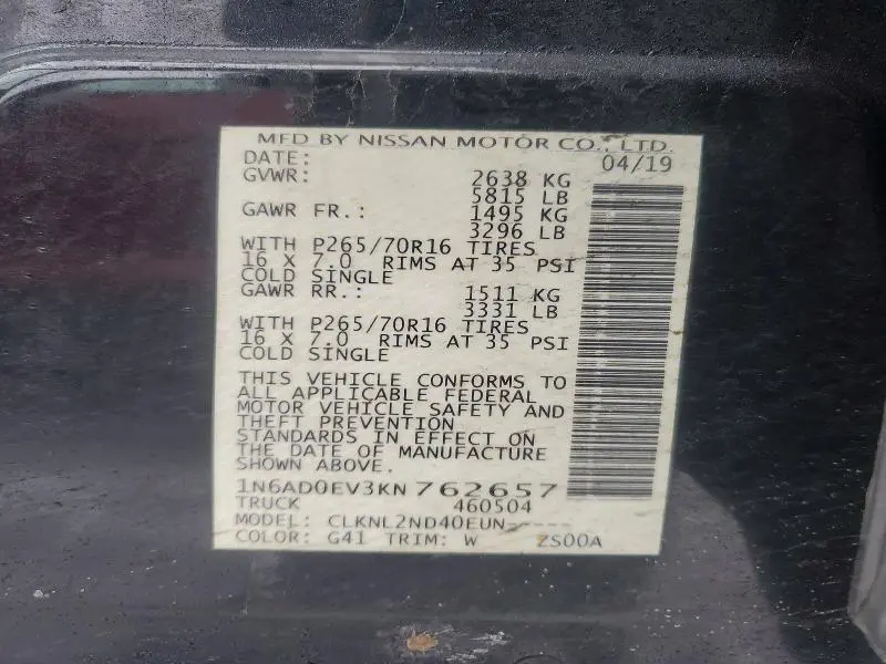 2019 NISSAN FRONTIER   