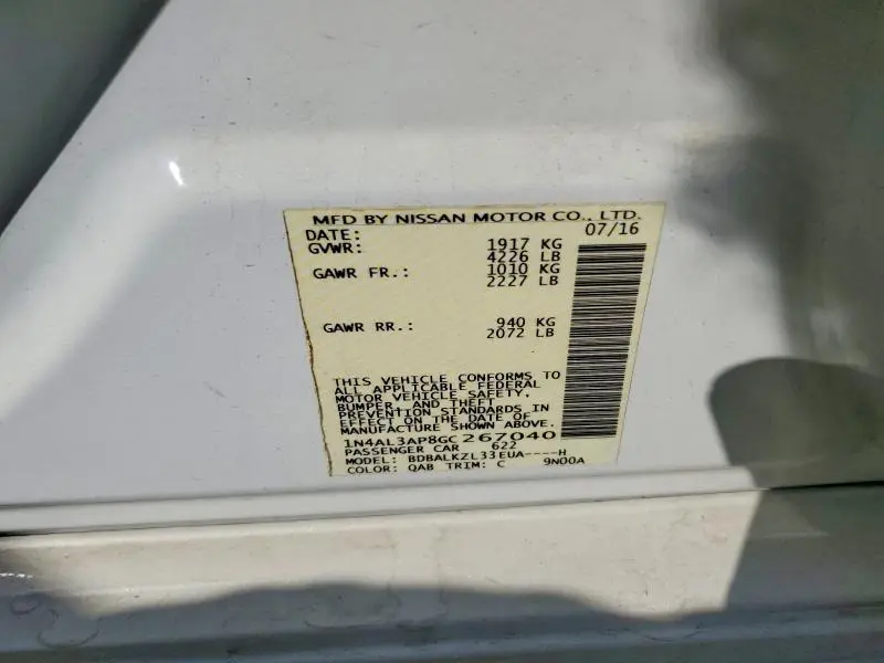 2016 NISSAN ALTIMA 2.5 SV  