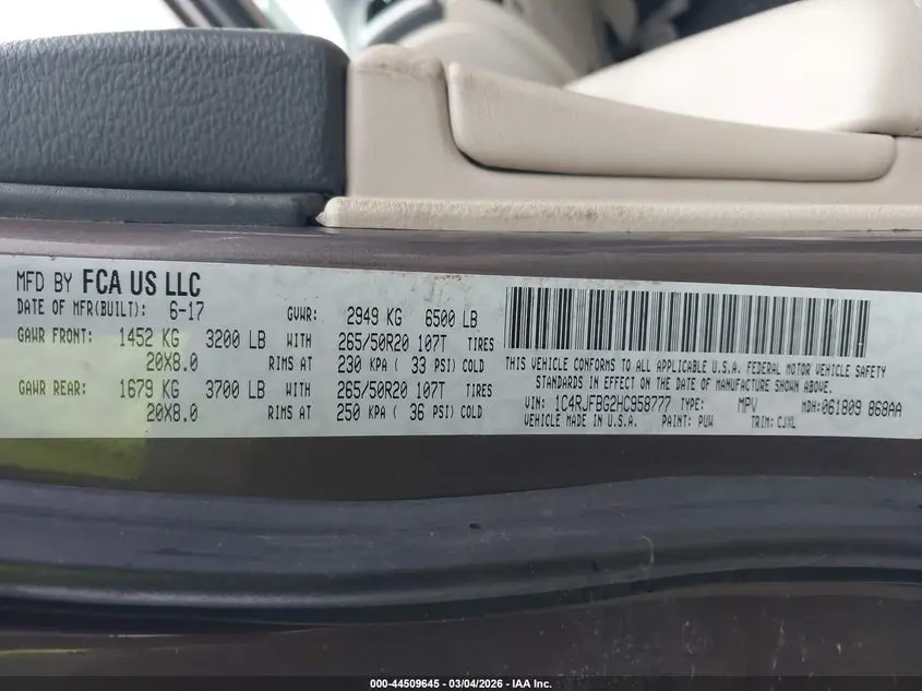 2017 JEEP GRAND CHEROKEE LIMITED 4X4