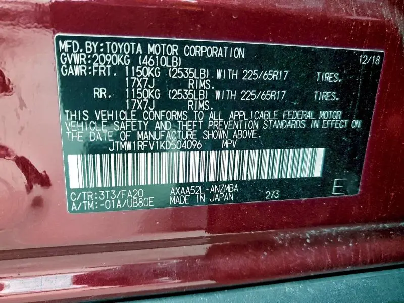 2019 TOYOTA RAV4 XLE  