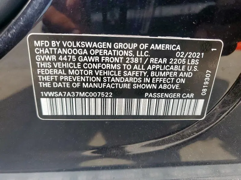 2021 VOLKSWAGEN PASSAT SE  