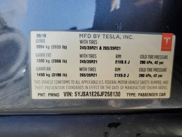 2018 TESLA MODEL S   