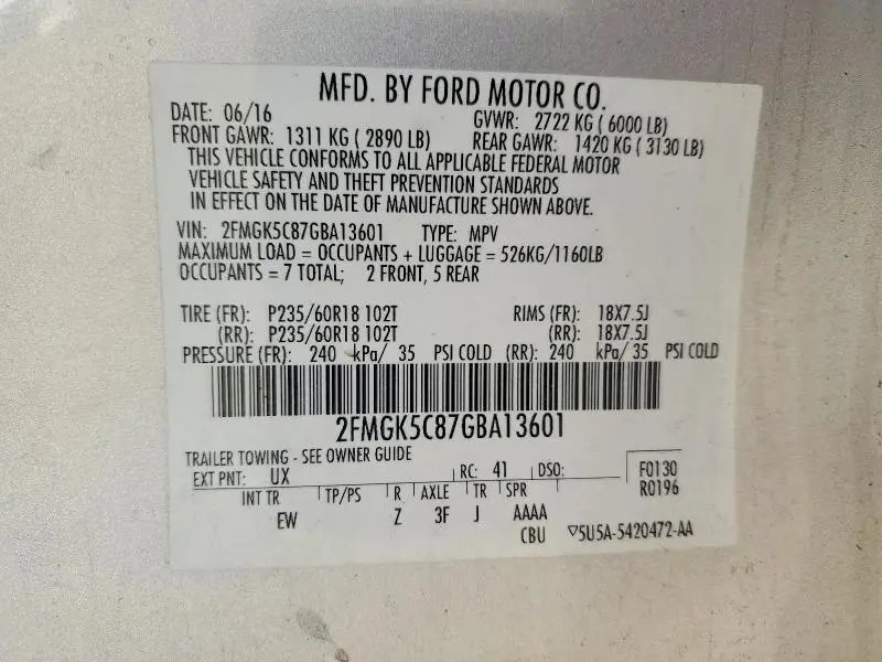 2016 FORD FLEX SEL  
