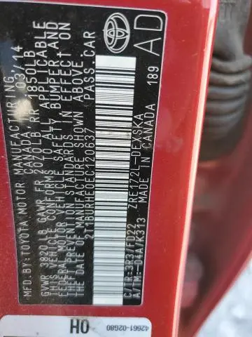 2014 TOYOTA COROLLA L  