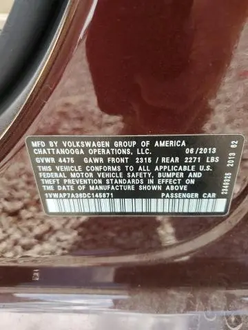 2013 VOLKSWAGEN PASSAT S