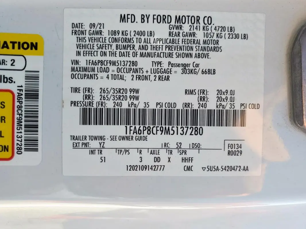 2021 FORD MUSTANG GT