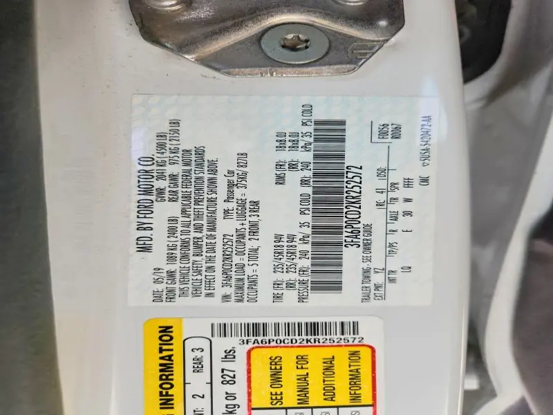 2019 FORD FUSION SEL  