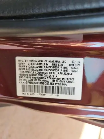 2016 HONDA ODYSSEY EXL  