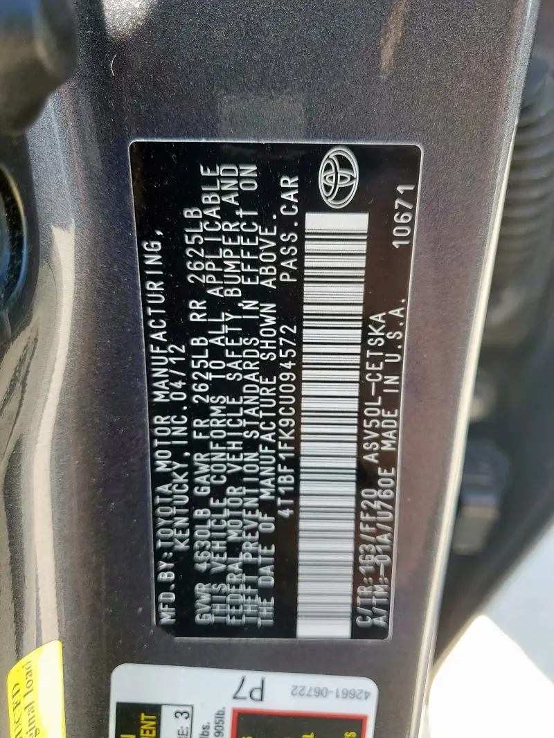 2012 TOYOTA CAMRY BASE  